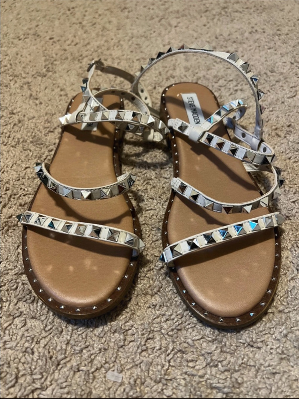 Steve Madden White Pyramid Stud Strappy Sandals
